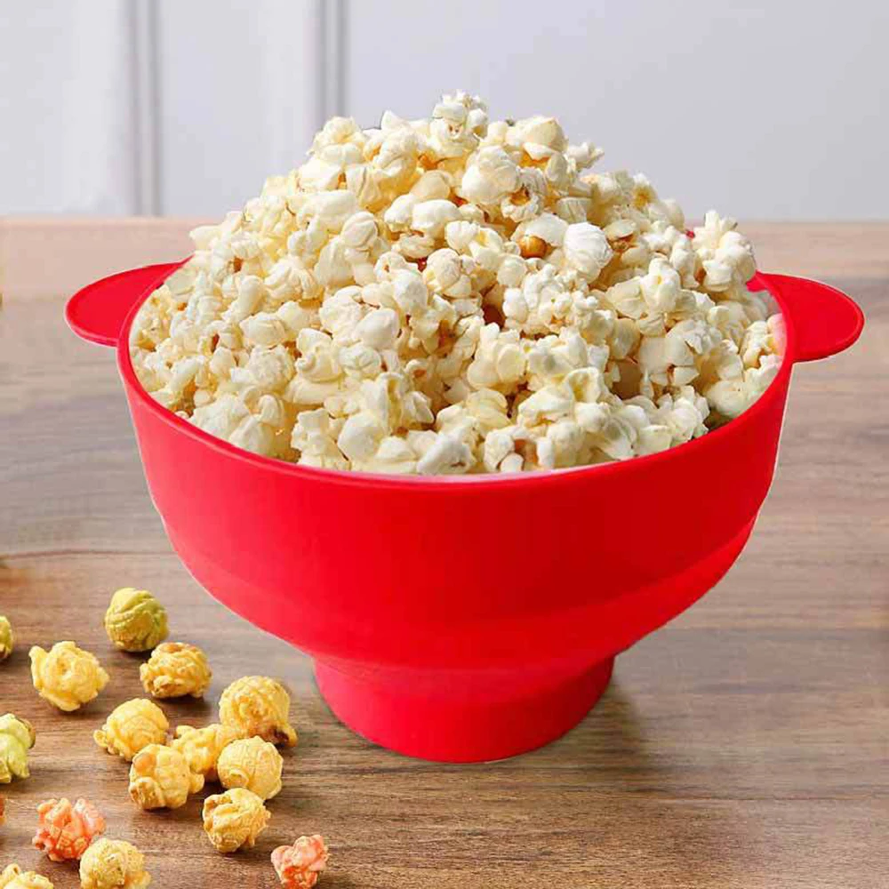 New Silicone Popcorn Maker Microwave Popcorn Bucket Foldable Silicone Popcorn Bucket Poppers Bowl DIY Popcorn-Maker with Lid 2