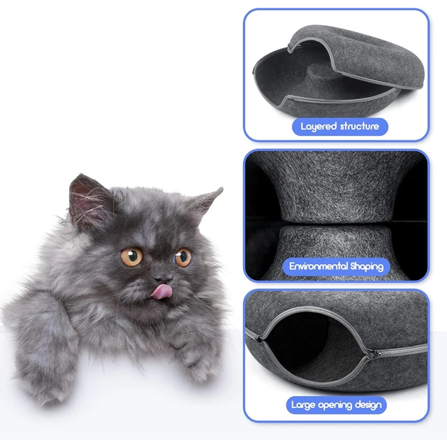 Donut Cat Bed Pet Cat Interactive Game Toy Cat Bed Dual-use Tunnel Bed with Felt Toy Gift for Small Kitten Rabbit 3