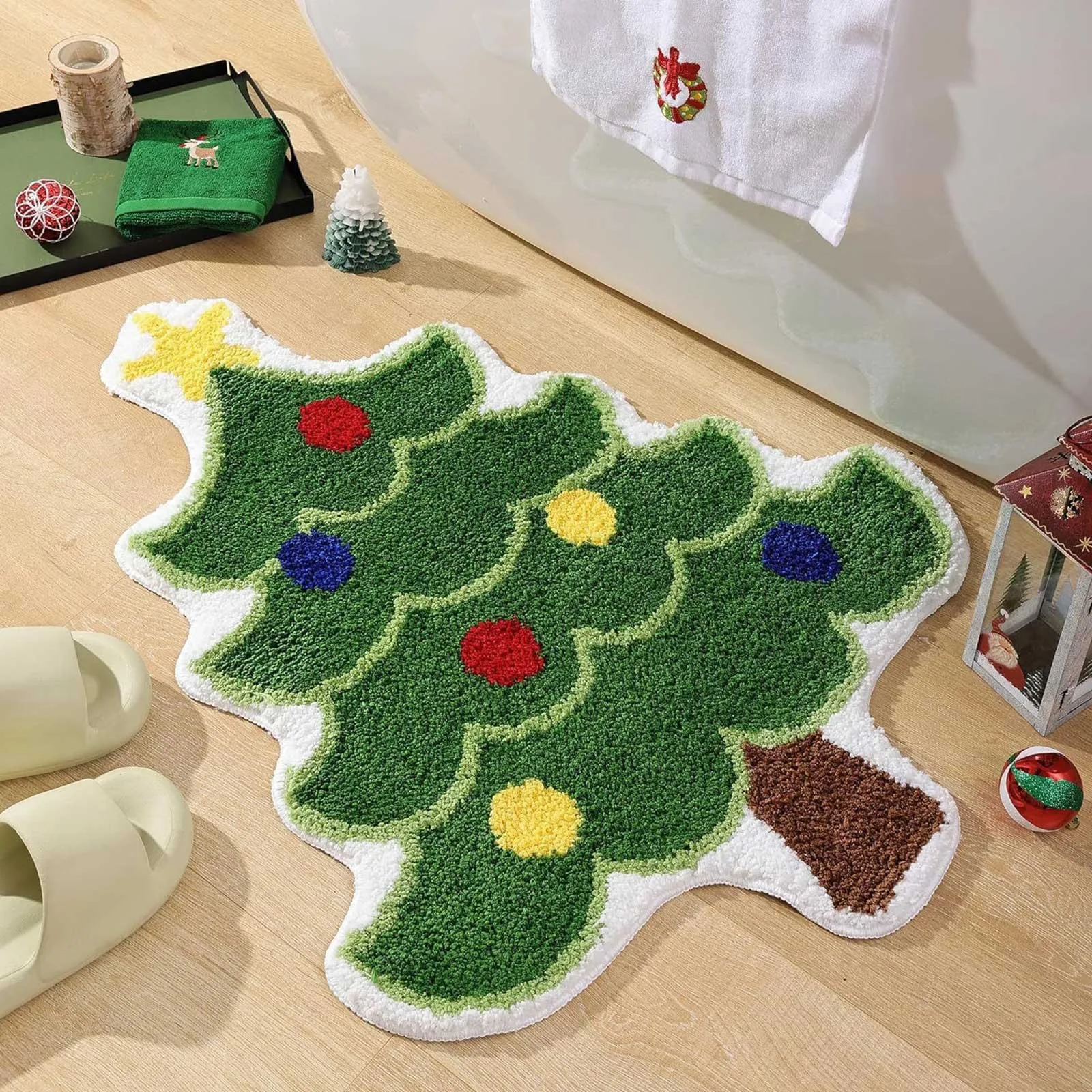 40x60cm Christmas Themed Cartoon Bathroom Mats Cute Xmas Tree Claus Anti-Slip Floor Rugs Shower Room Doormat Machine Washable