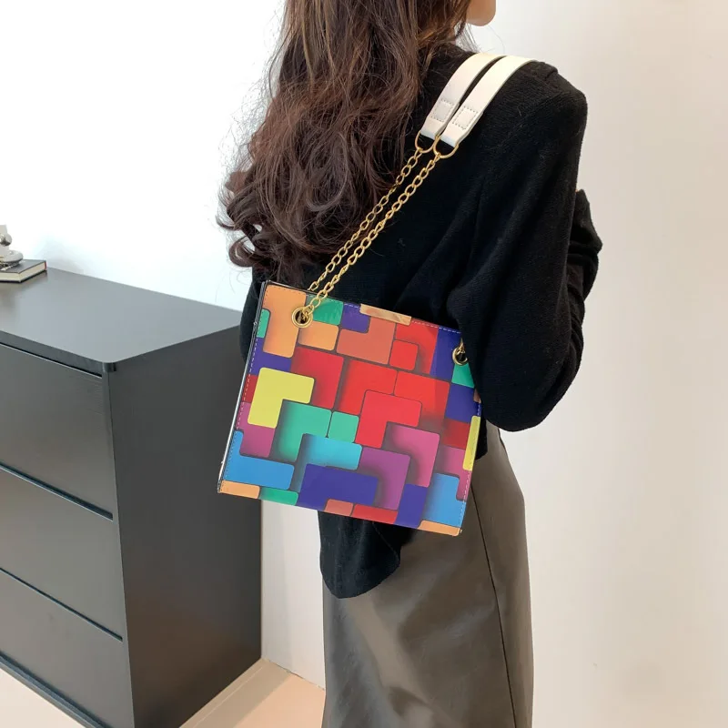 

Fashion Color Pattern Shoulder Bags For Women Small Handle Underarm Bag Clutch Luxury Color Female Handbag With Purse