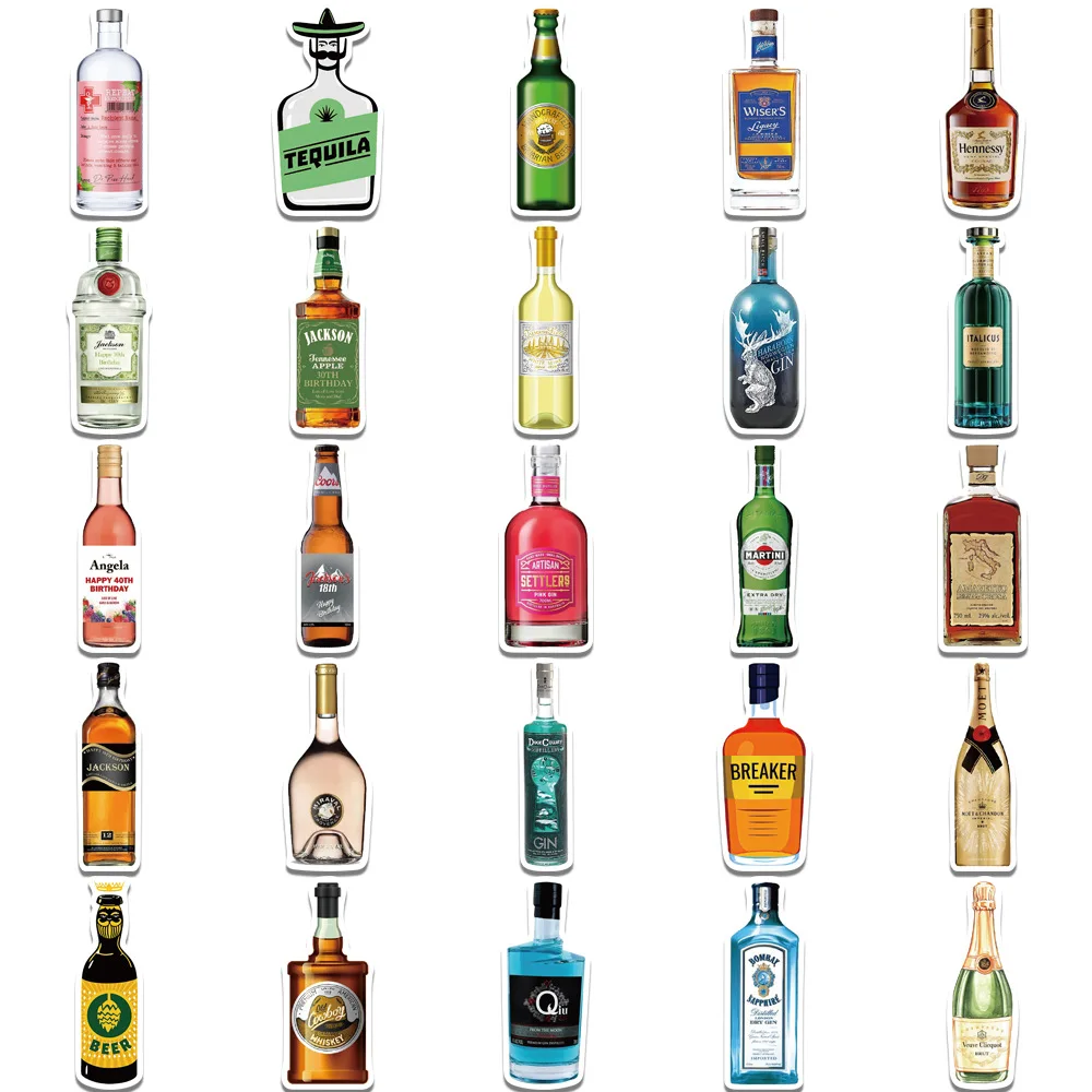 10/30/50Pcs Wine Bottle Waterproof Graffiti Decorative Stickers
