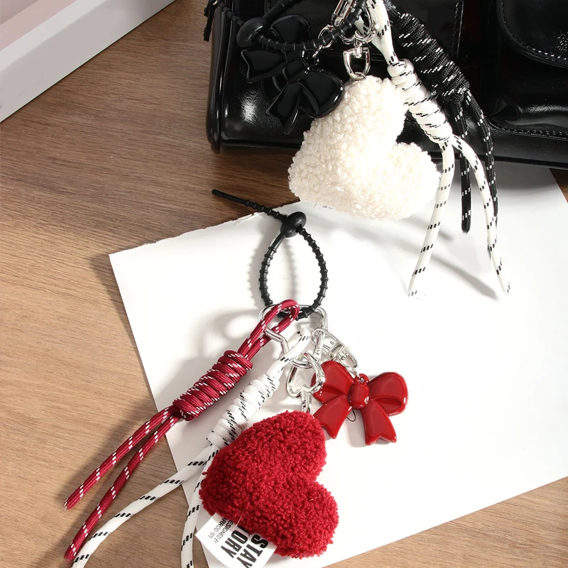 Fashion Lamb Wool love Plush Keychain Cute Heart Shaped Pendant Rope Chain Elegant Girl Backpack Key Accessoriy
