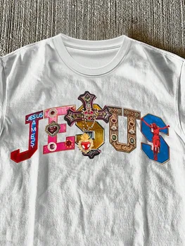 (220 Cotton T-Shirt) Men's Religious Faith Multicolor Cross & Jesus Text Graphic Printed T-Shirt 2