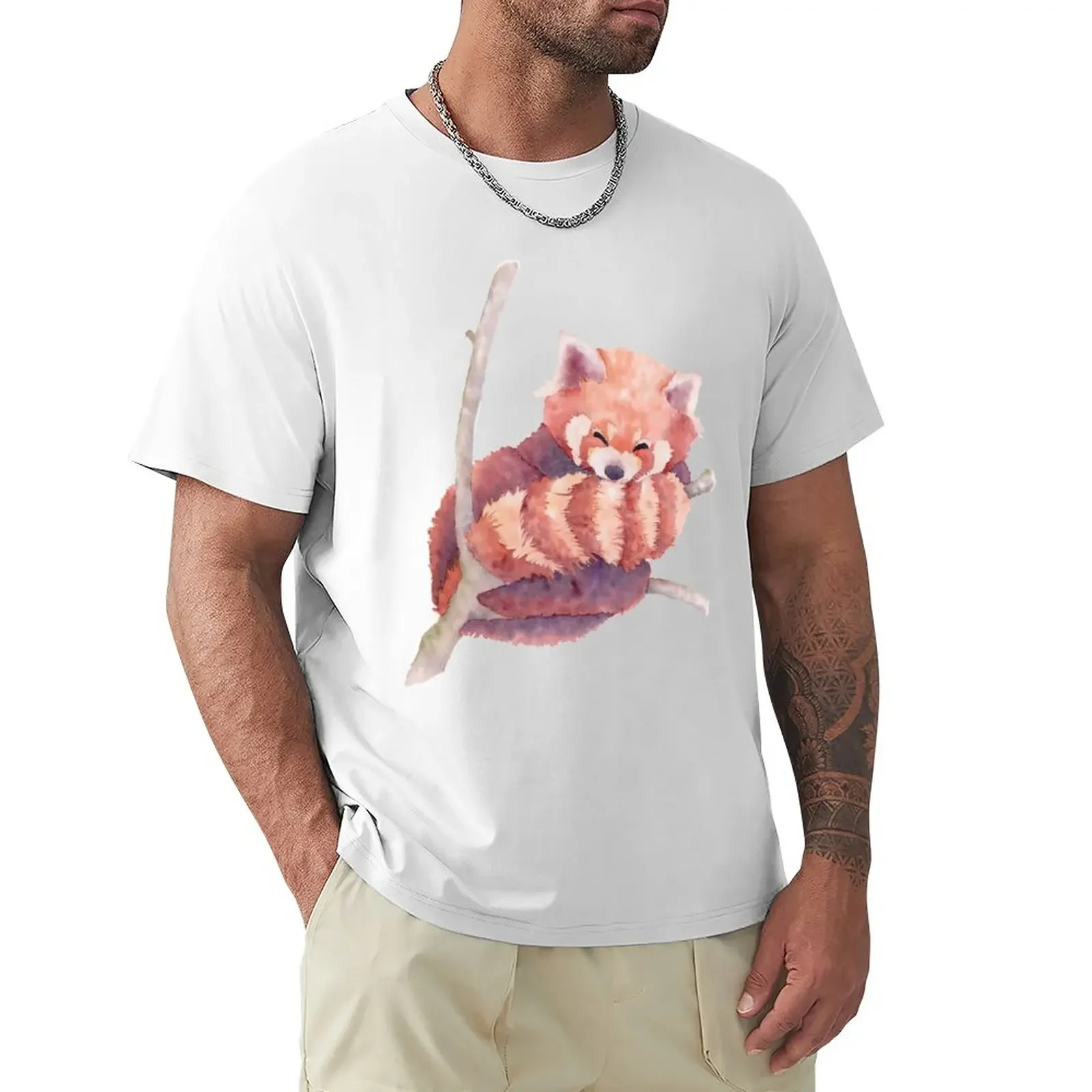 

Sleepy Red Panda T-Shirt sweat summer tops mens t shirts kawaii clothes hippie clothes plus sizes big and tall t shirts for men