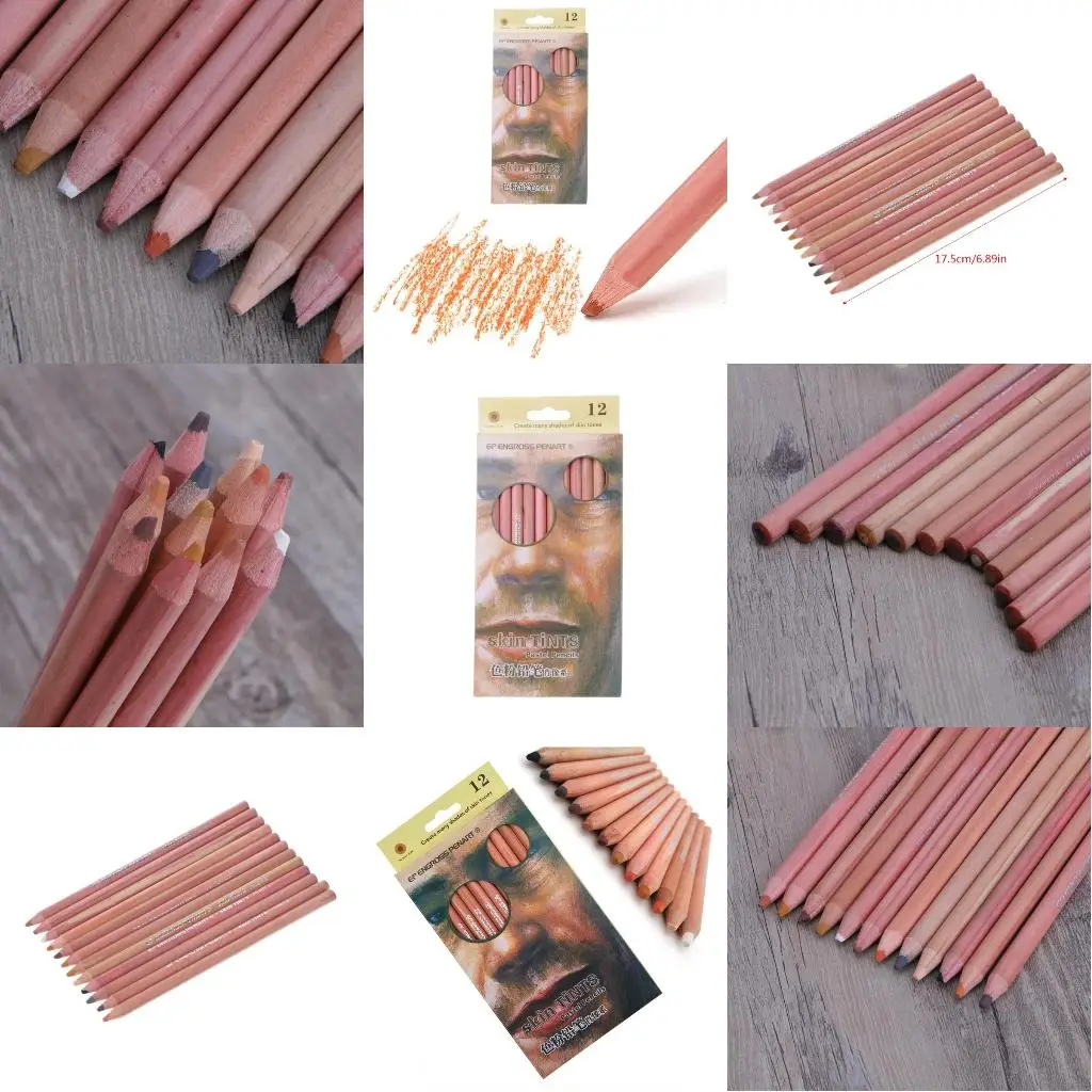 12Pcs 전문 소프트 파스텔 연필 나무 피부 색조 파스텔 컬러 연필