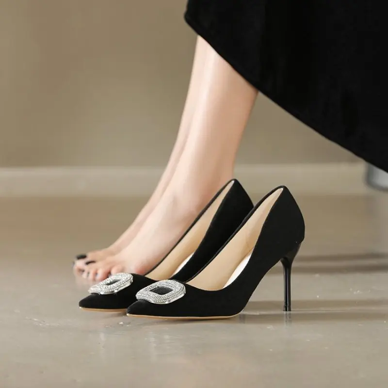 Shoes for Women 2024 New Designer Women's High Heels Luxury Rhinestone Pumps Black Pointed Toe Dress Shoes Wedding Shoes Bride
