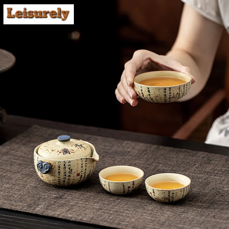 Orchid Pavilion Preface Firestone Red Travel Tea Set Kit Boutique 1 Pot 3 Cups Tea Brewing Organizer Portable Camping Tote Bag