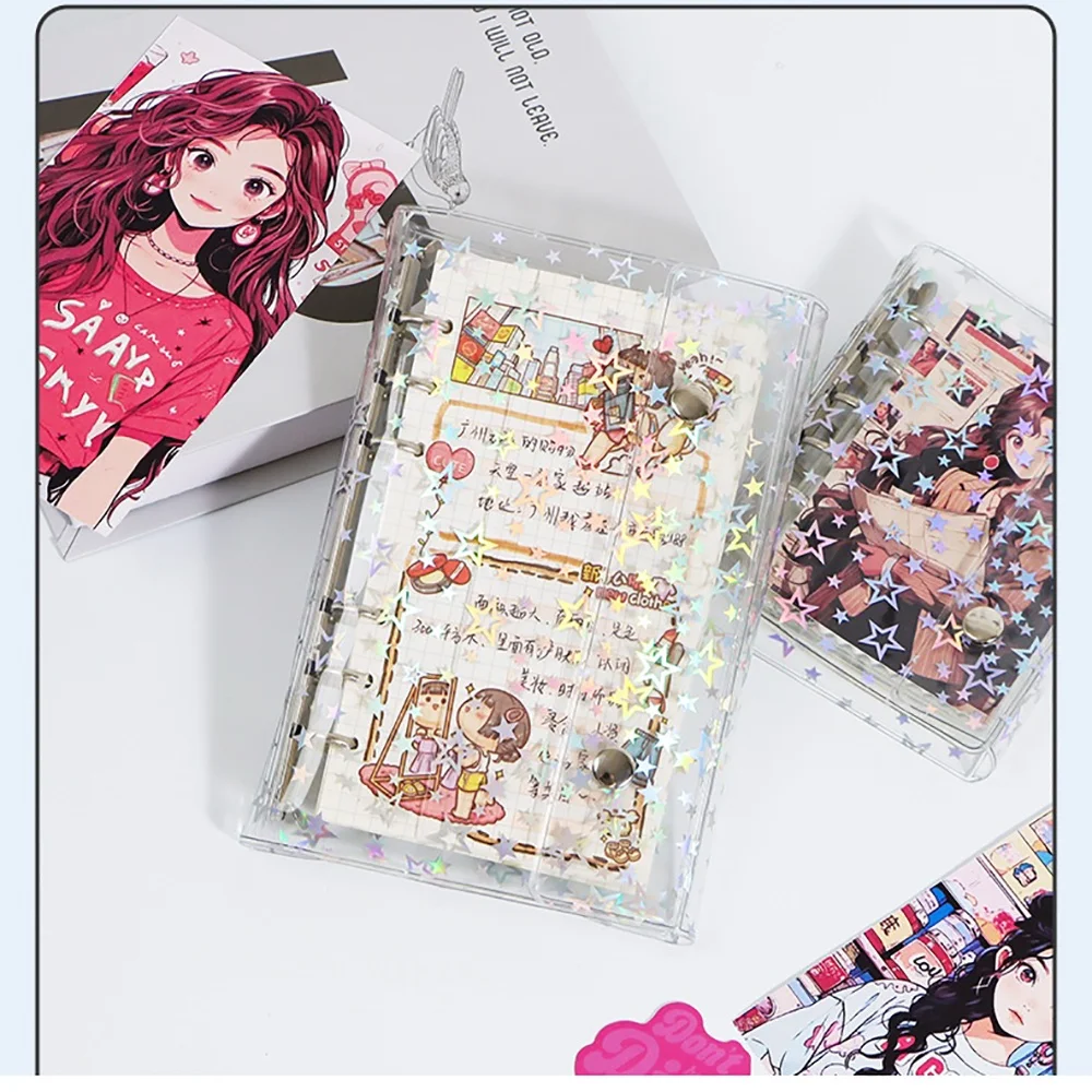 M5 A6 A7 Budget Binder Cover Clear Glitter PVC Binder Refillable Notebook for Photos Pictures Albums Planner Folder
