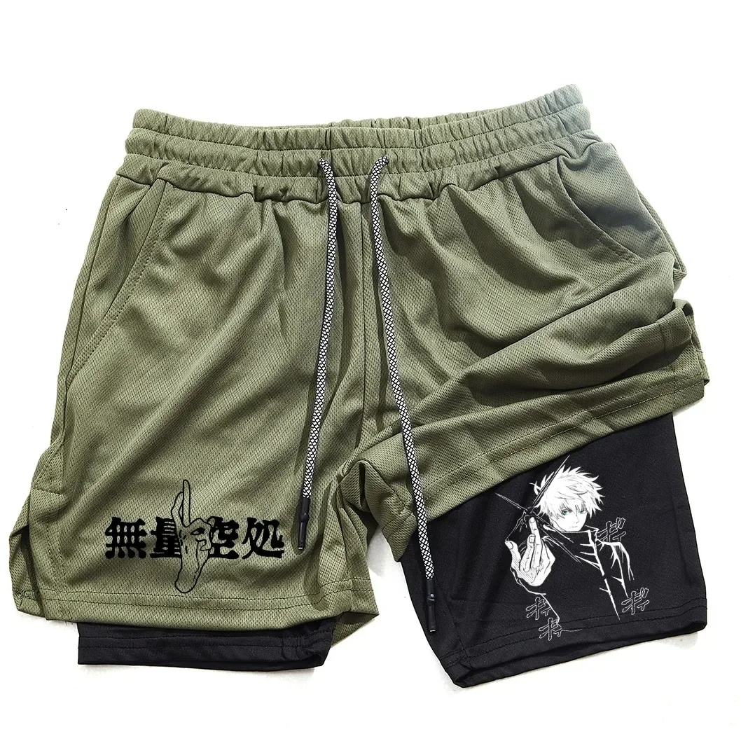 Anime Men's and Women's Sports Shorts Summer Sportswear Men's 2-in-1 Training Training Men's and Women's Fitness Sports Shorts 3