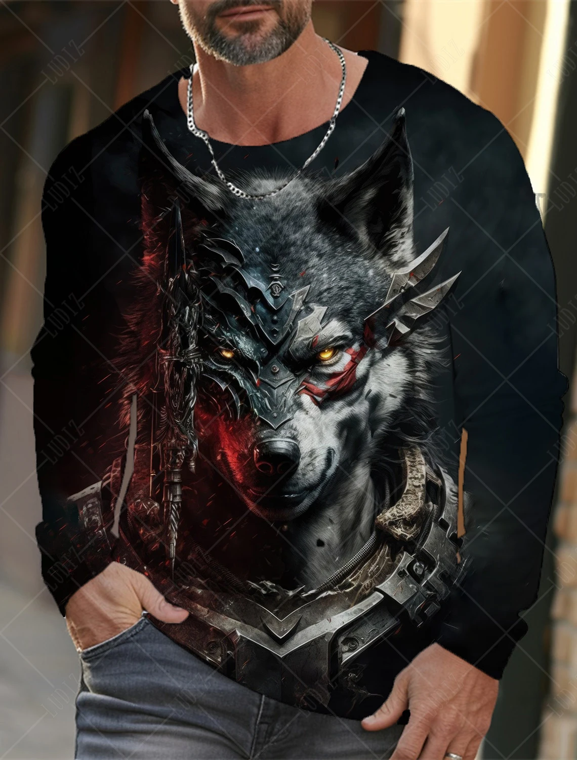 

2023 New Fashion Men's Wolf Pattern Long Sleeve Sweatshirt Comfortable And Casual Street Clothing Mans Streetwear Spring/ Fall