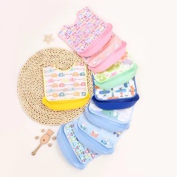 Cartoon EVA bib Infant meal detachable rice pocket Children's no-wash waterproof imitation silicone bib saliva pocket 1