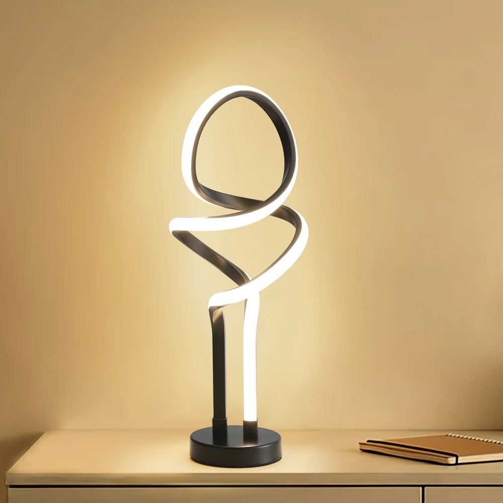Small Unique Bedside Dimmable LED Table Lamp with Plug, Modern Desk Lamp for Girls Room, Living Room, Dresser 2