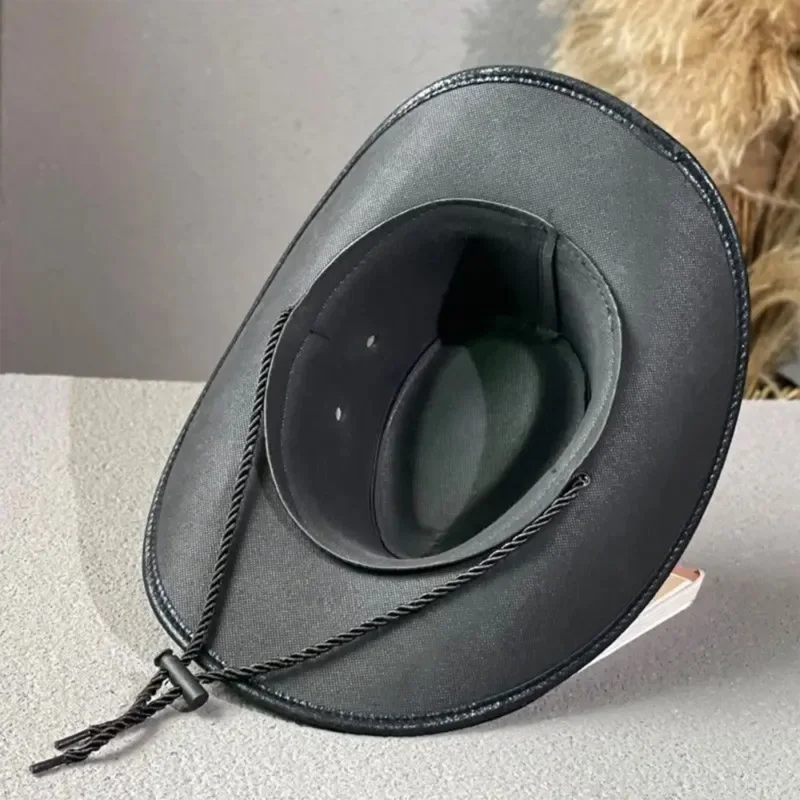 Men Women Beach Hat Western Style Cowgirl Hat Stylish Belt Design PU Wide Brim Sun