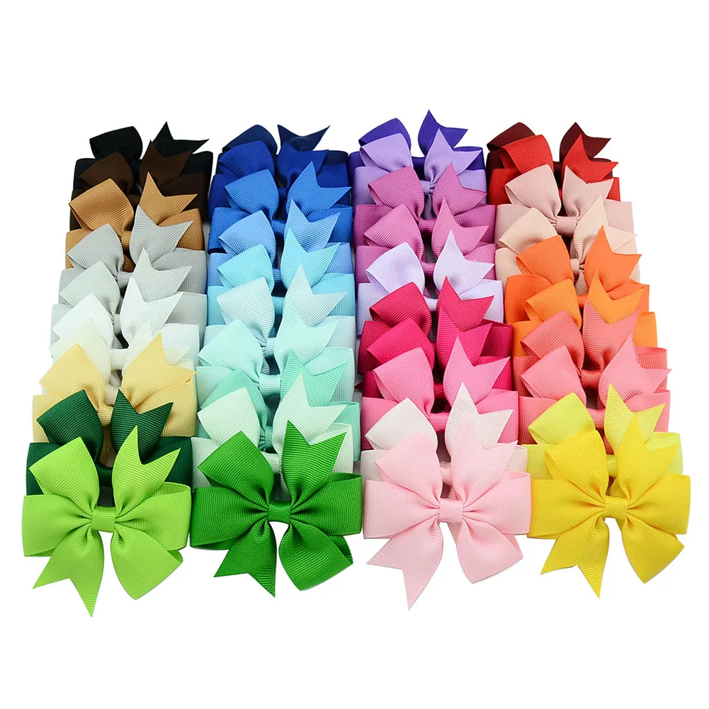 24Pcs/Set Girls Solid Color Hair Bows Clips Barrettes Headwear Colorful Cute Hairpin Bow Kids Headwear Hair Accessories Gifts 10 50pcs barrettes packing paper card cute rabbit display cards for diy girls kid hair accessories retail price tag holder label