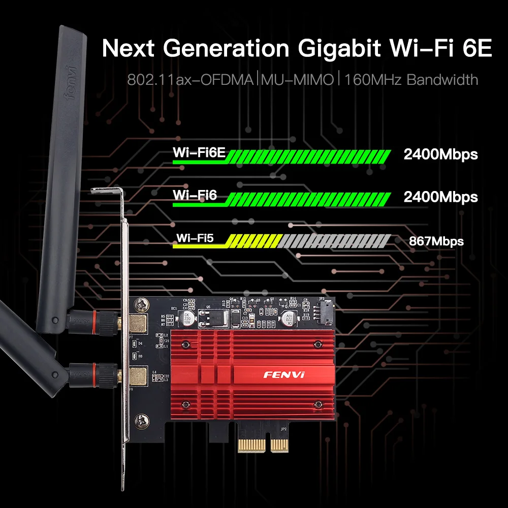 Fenvi Wi-Fi 6E 5374Mbps 802.11AX Intel AX210 Wireless PCIe WiFi Adapter  2.4G/5G/6Ghz AX210NGW Desktop PC For Bluetooth 5.3 Win10