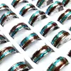 36Pcs/lot Wholesale Shell & Wood Inlay Stainless Steel Men Women Ring Fashion Jewelry Bulk Lots 3