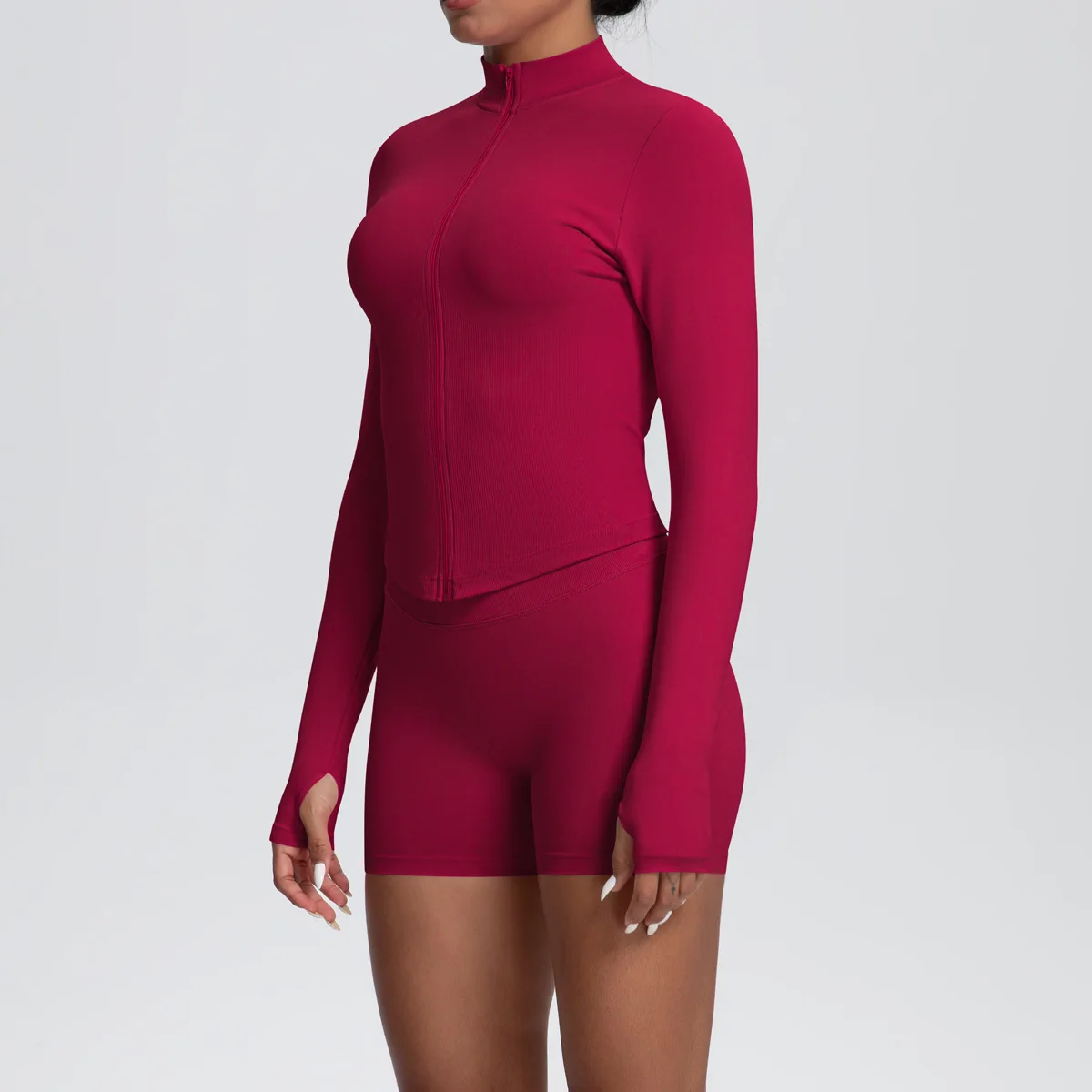 Women Gym Set - Seamless Yoga Suit With Zip Shirt & Cycling Shorts Activewear