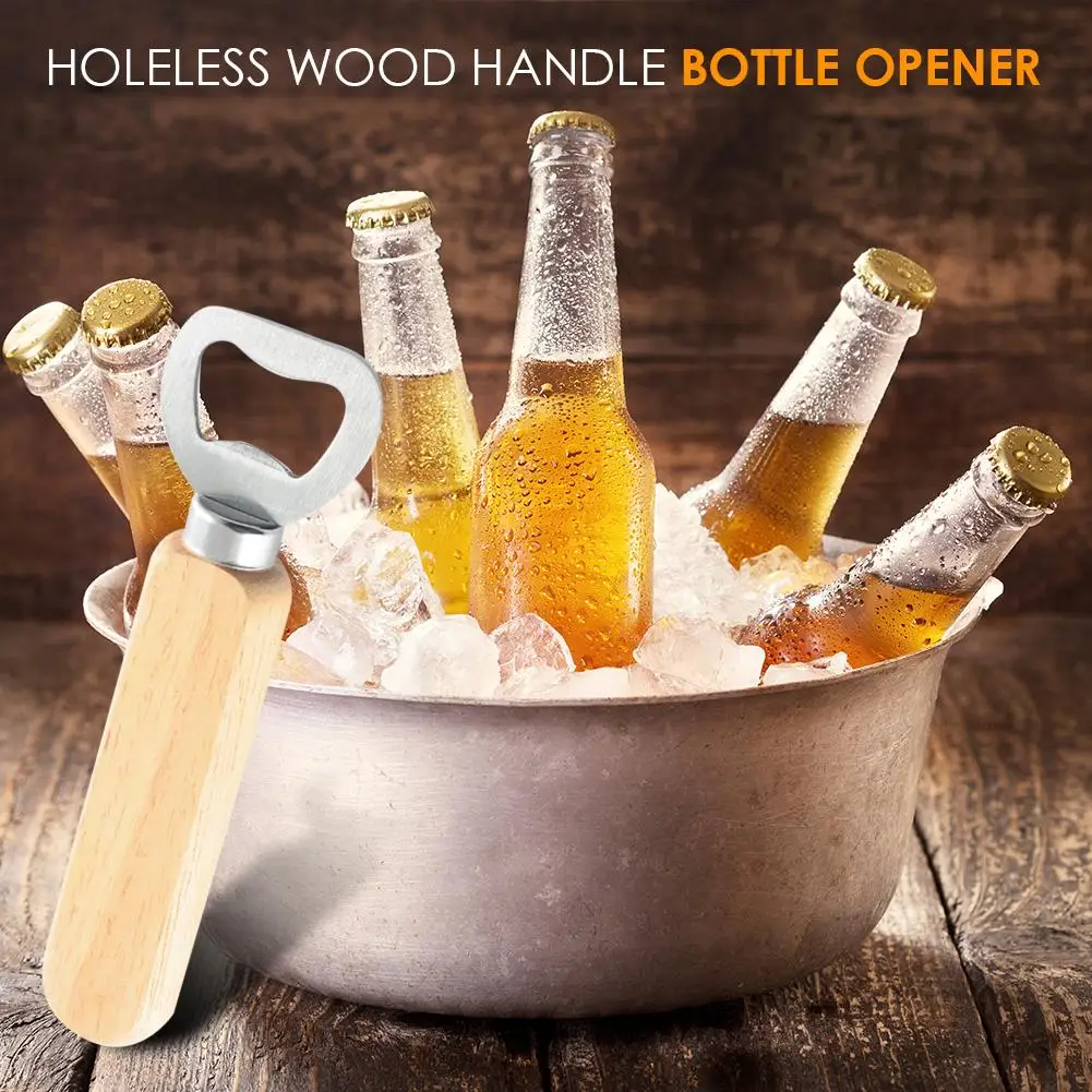 Portable Stainless Steel Bottle Opener Practical Wood Handle 4