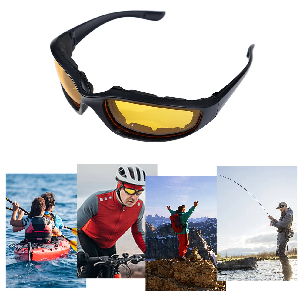 Yellow Lens Sunglassese for Driving Anti-UV Motorcycle Riding Glasses Padding Goggles Universal Outdoor Sports Women Sunglasses