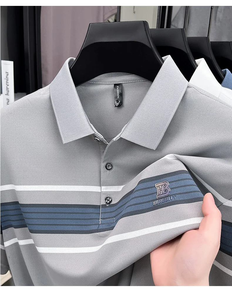 High end brand striped short sleeve polo shirt fashion exquisite letter embossed lapel casual comfortable breathable men T-shirt 20 Sa089a99a5d664eb589f9bcf3f99f40a1o