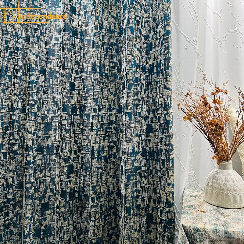 

American Metal Jacquard Blue-green Thickened Blackout Curtains for Living Room Bedroom French Window Balcony Window Customized