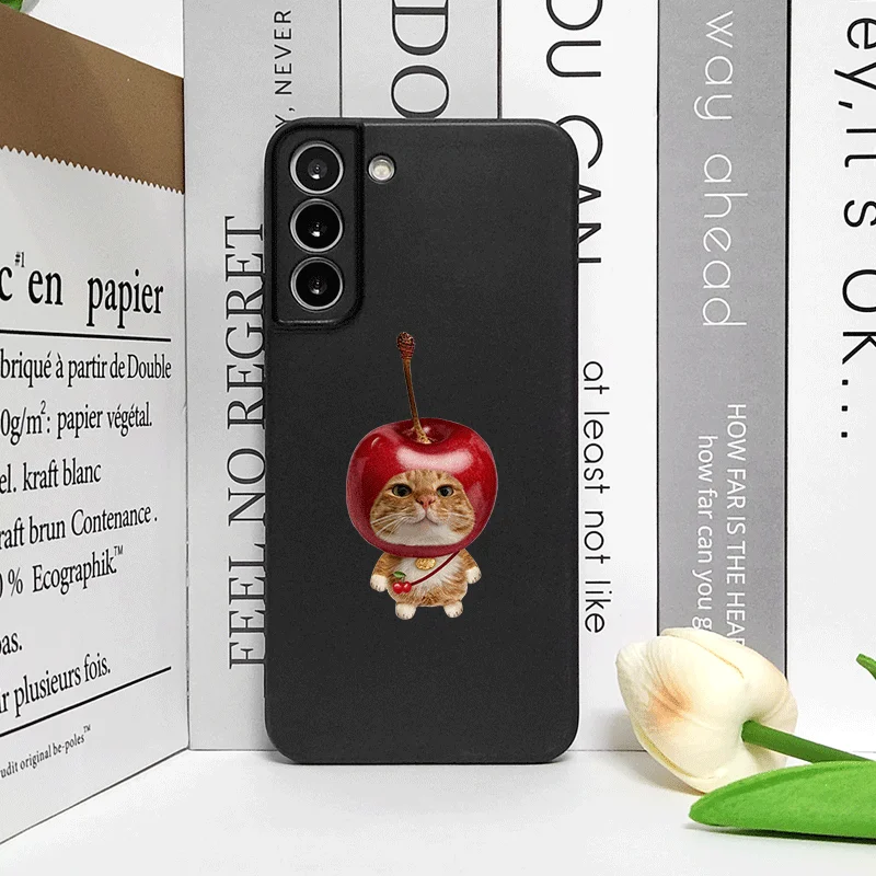 Whimsical Cartoon Fruit Cat Couple Phone Case - TPU Soft Cover