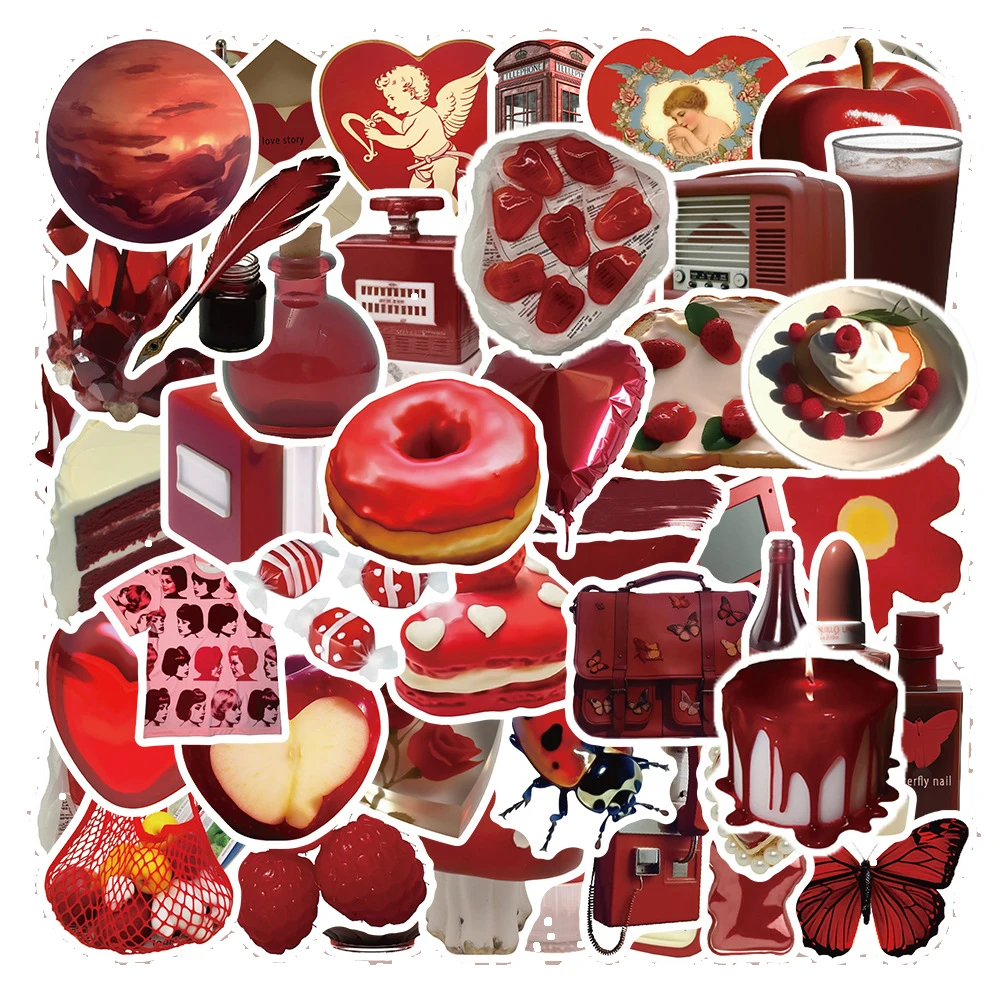 

10/50Pcs Vintage Red Aesthetic Varied Stickers Pack for Kids Scrapbooking Travel Luggage Notebook Car Decoration Graffiti Decals