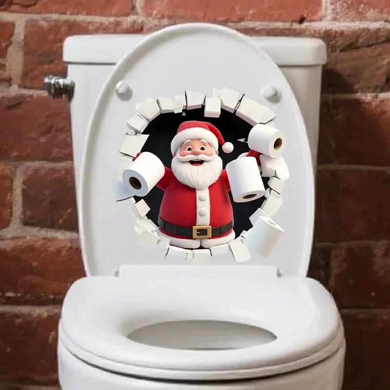 3D Wall-Peeking Santa Toilet Sticker - Self-Adhesive Christmas Decal for Bathroom/Bedroom, Humorous Holiday Vinyl Art with