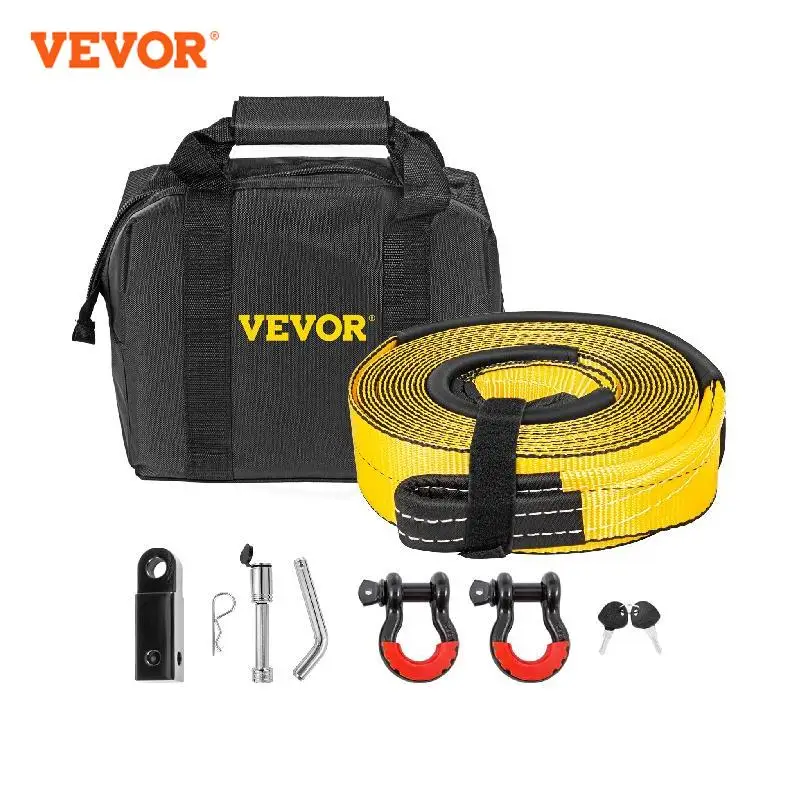 VEVOR 6Pcs Winch Recovery Kit 30000 LBS Tow Strap With Two Bow Shackles Portable Tool Bag Fit