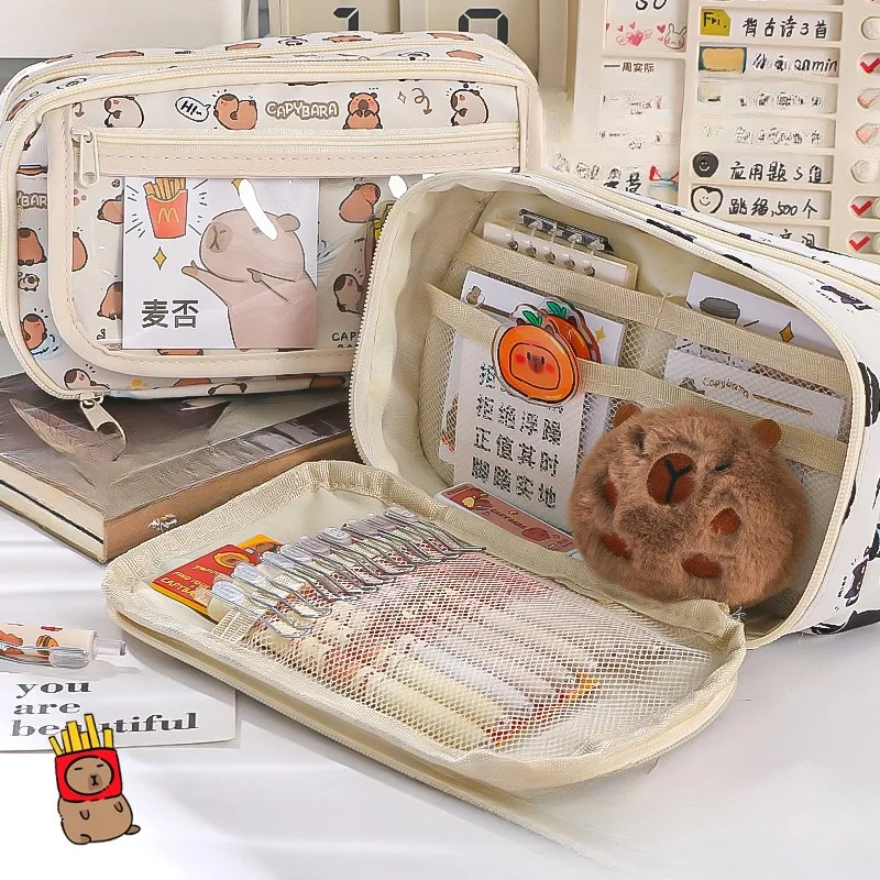 Pencil Case Kapibara Cartoon Flip Top Easy Access Large Capacity Stationery Storage