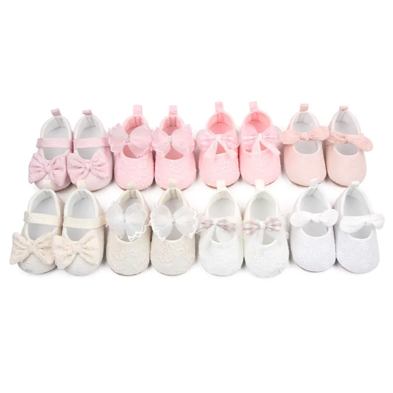 0-18months Baby Girls Princess Shoes Soft Bow Flower Non-Slip Bottom First Walker Shoes For Infant Girls Casual Bed Crib