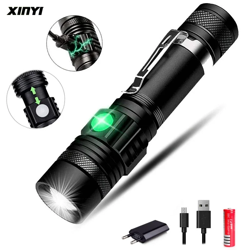 

Ultra Bright LED Flashlight With T6 LED lamp beads Waterproof Torch Zoomable 3lighting modes Multi-function USB charging