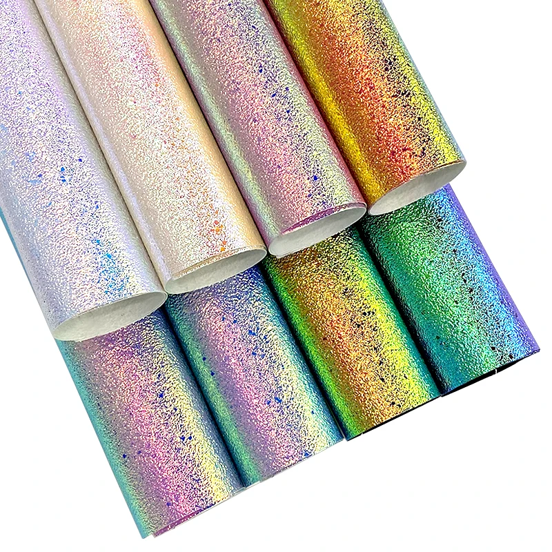 

Holographic Illusory Color Embossed Faux Leather Sheets PU Fabric for Making Bags Decorations/Earrings/Ehoes/Craft 46*135cm