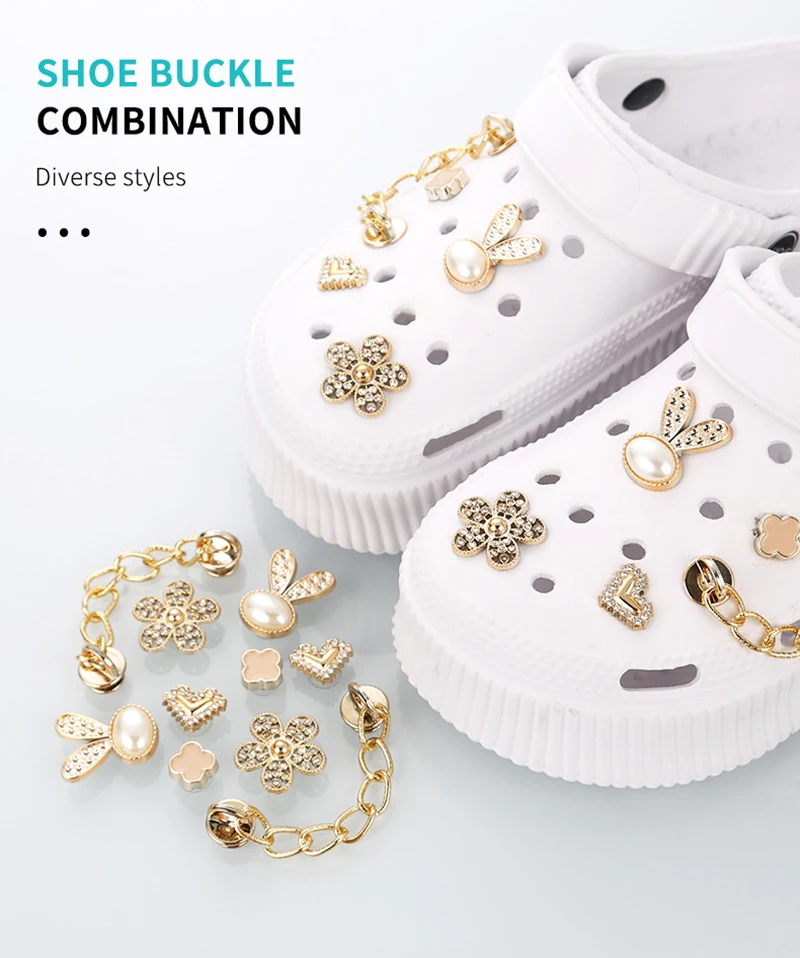 10 Stück modische Schuh-Charms-Schnallen zum Selbermachen, Strass, Blumen, Sandalen, Zubehör, Perlen, Garten, Schuhdekorationen, Sets für Frauen, Geschenke – Detail 1