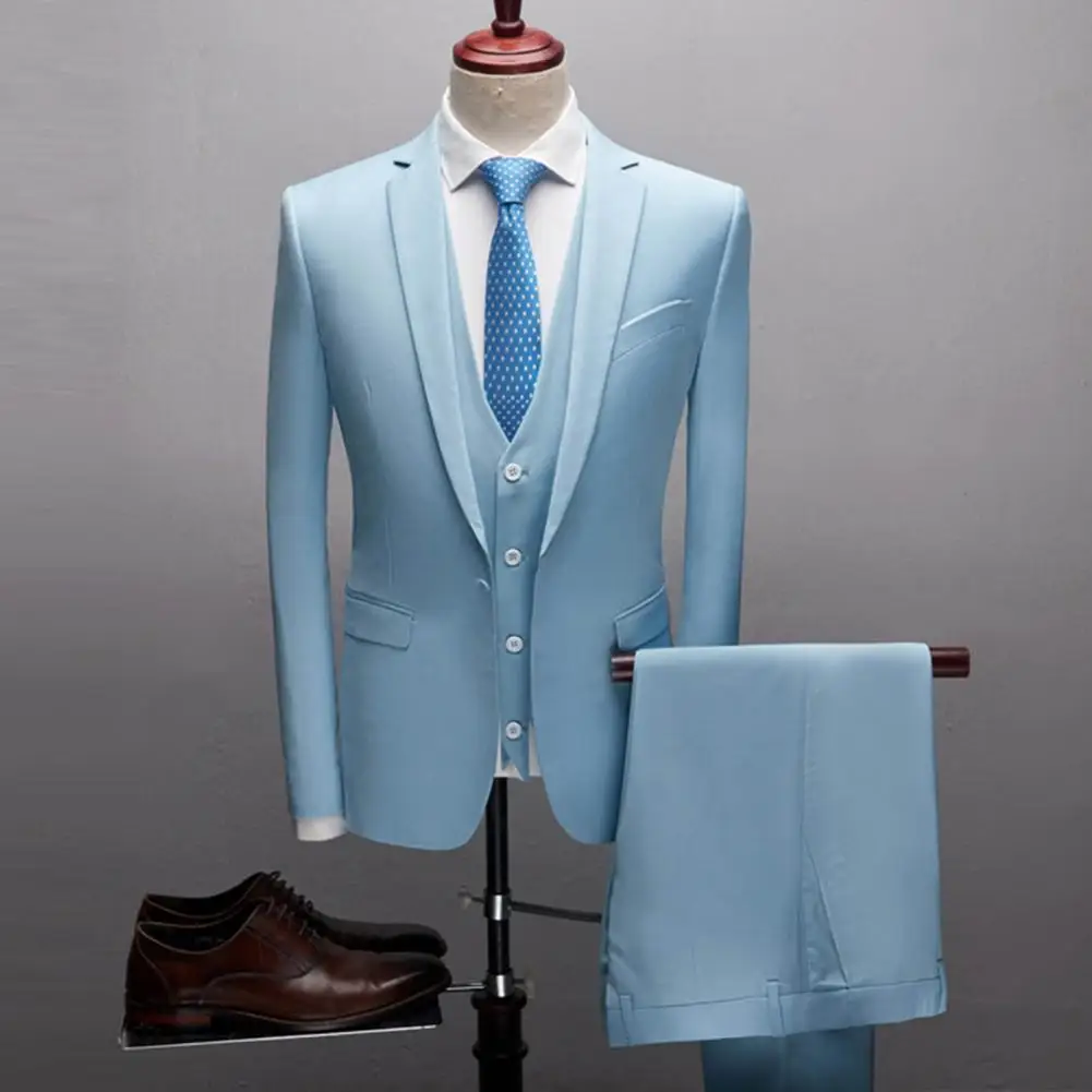 Men Simple Business Elegant Fashion Job Interview Gentleman Suit Slim 3-piece Suit (Blazer+ Waistcoat + Trousers)