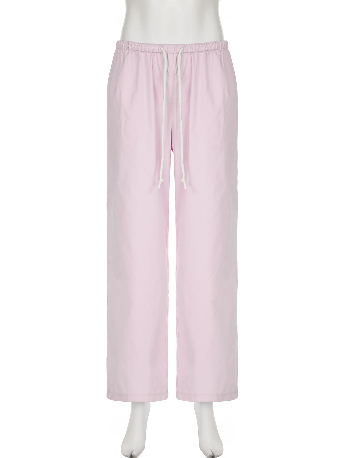 IAMSURE Sweet Solid Drawstring Wide Leg Pants Casual Loose Low-Waisted Straight Pants Women 2024 Summer Spring Streetwear Lady