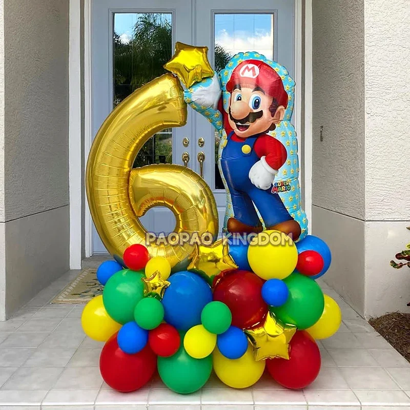 Super Mario Foil Balloons Arch Garland Kit Palloncini In Lattice Numero Balls Mario Birthday Party Baby Shower Decorazione Giocattoli Regalo