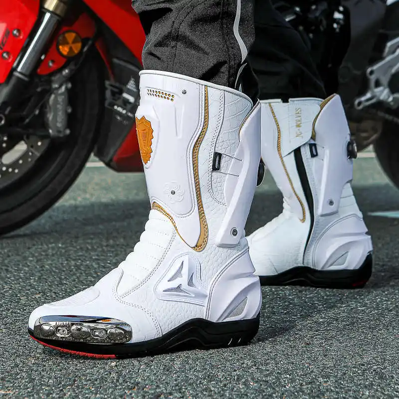 36-47 Leather Motorcycle Boots Men Anti-slip Motorcyclist Shoes Adventure Touring Motocross Bike Boots Motorcycle Accessories