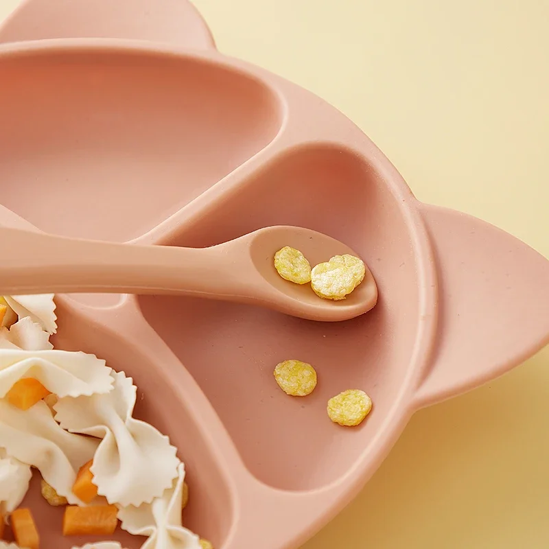 Children's Dishes Baby Silicone Sucker Bowl Baby Bear Face Plate Tableware Set Smile Face Baby Tableware Set Retro Kids Plate 2