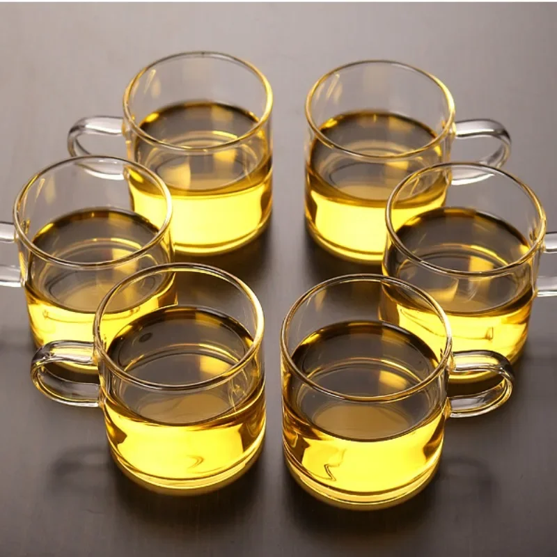6pcs Sets 100ml Tea Cups Solid Color High Borosilicate Glass with Handle Kung Fu Tea Cup Transparent Home Master Mug Teaware