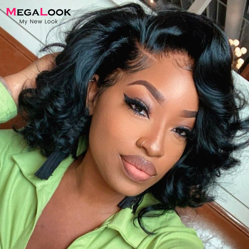 

Bouncy Curly Human Hair Wig 13x4 Lace Front Wig Pre Plucked Short Bob Wigs For Women 180 Density Brazilian T Part Wigs