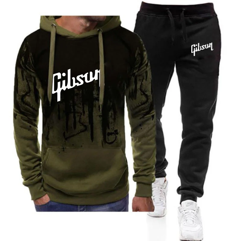 Gibson 2023 New Men's Spring Autumn Printing Hoodies Sportwear Clothes Gradient color Tracksuit + Sweatpants 2 Pieces Sets