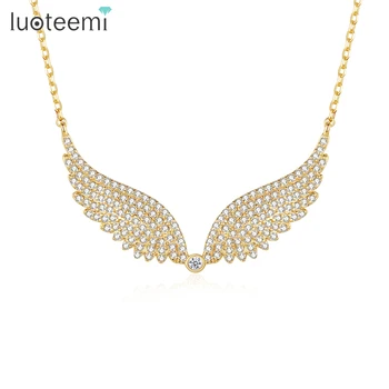 LUOTEEMI 골드 컬러 앵글 윙 패션 큐빅 지르코니아 목걸이, 여성용 크리스탈 스웨터, 무료 배송