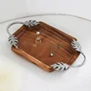 Acacia Wood Serving Tray With Aluminium Handles 42x23cm Rectangle Decorative Plate For Living Room Coffee Table Breakfast In Bed 1