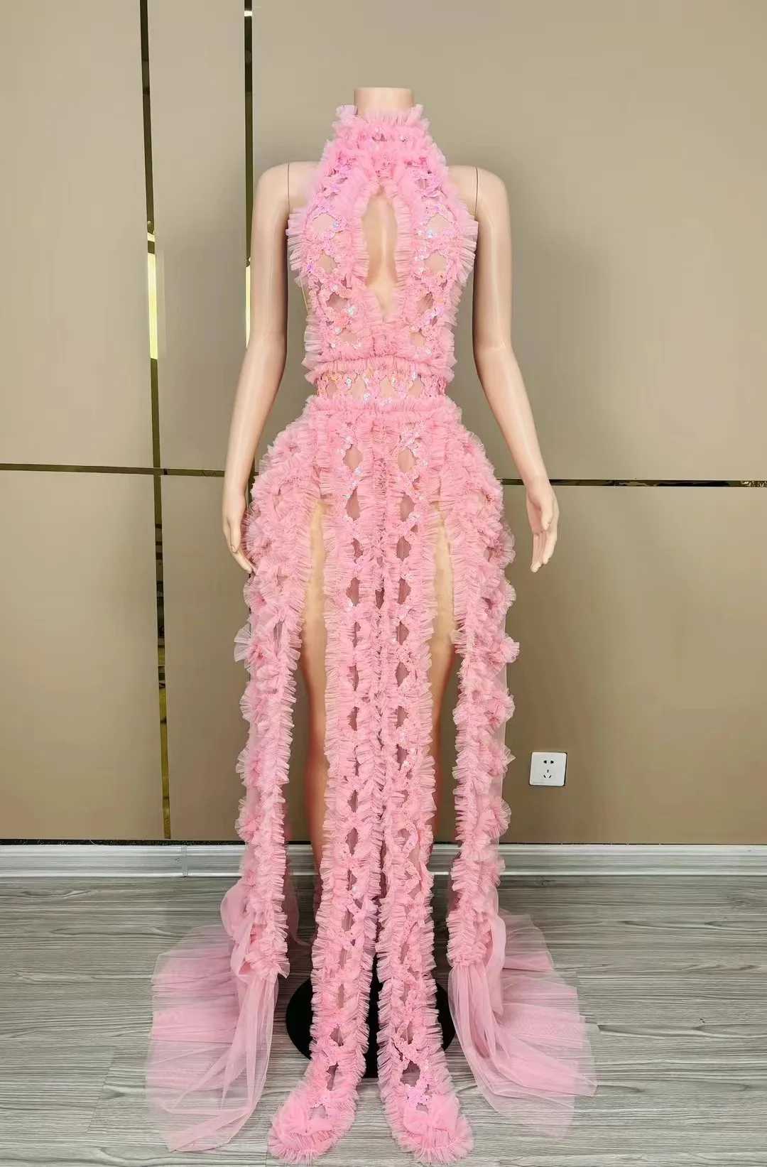 

Женское длинное платье с блестками, розовое сексуальное платье с открытой спиной для вечеринки, карнавала, карнавала, праздника, рейва, рейва, королевы, костюм Марди Гра