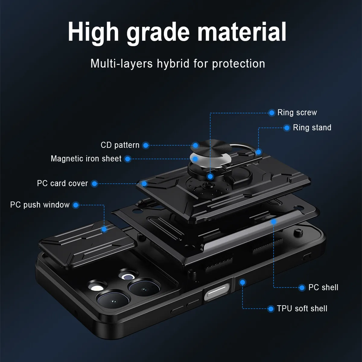 Shockproof Armor Card Holder Case with Slide Lens Protection