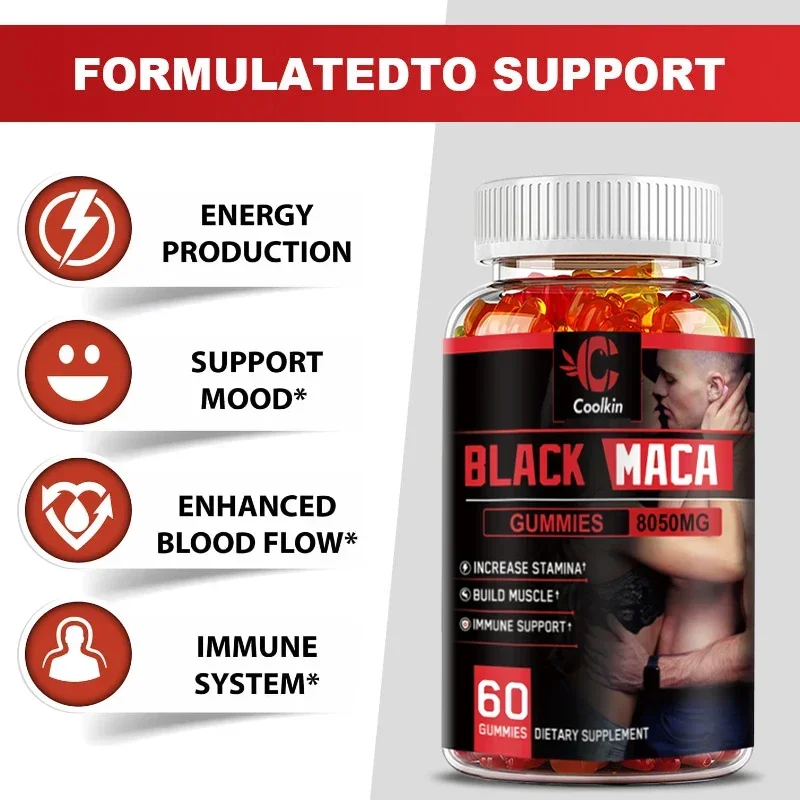 Black Maca Gummies-Performance and Mood Supplement, Supports Natural Health, Muscle Growth, Energy-60 Gummies