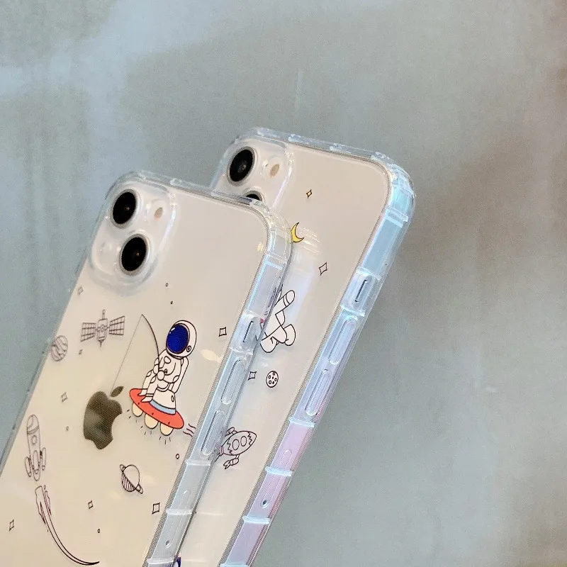 Cartoon Space Astronaut Shockproof Transparent Phone Case Cover