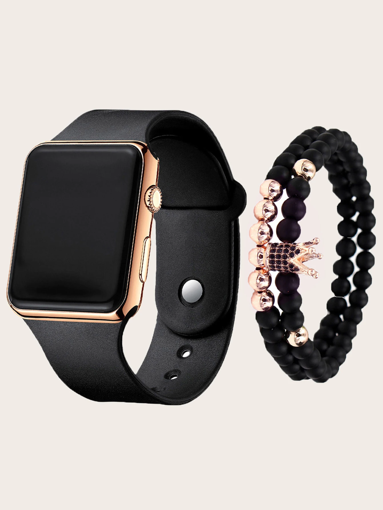 Unisex fashion trend casual personality square LED electronic watch versatile electronic watch with crown bracelet 6
