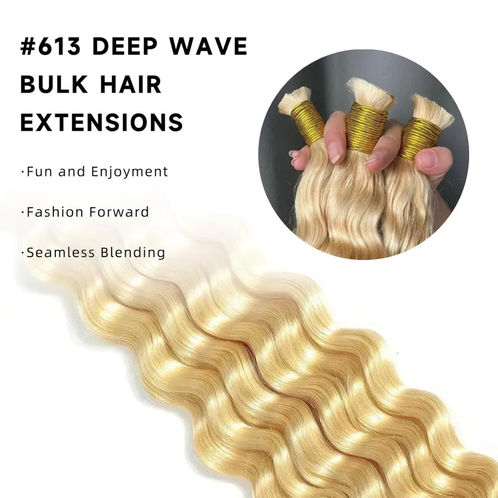 613 Blonde Deep Wave Bulk Braiding Hair 16-26 Inch 50G/Pack for Woman Human Hair Extensions